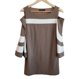 Boston Proper Women's Travel Cold Shoulder Bell Sleeve Dress Size Medium Brown